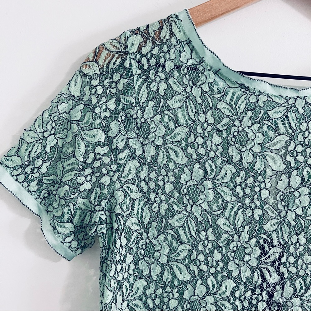 Loft Teal Lace Short Sleeve Top - Picture 2 of 12